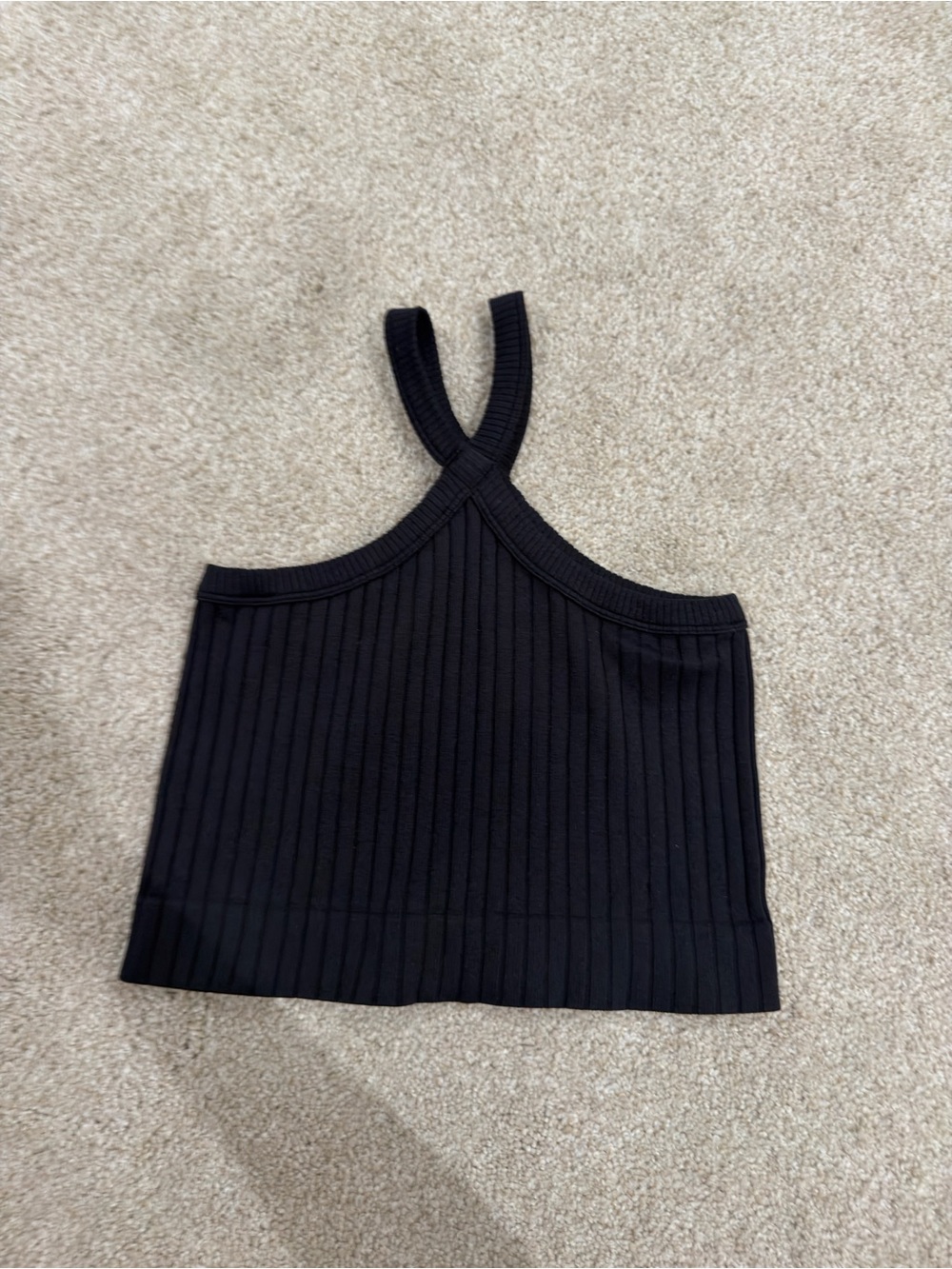 Ribbed Black Cross-Back Crop Tank Top